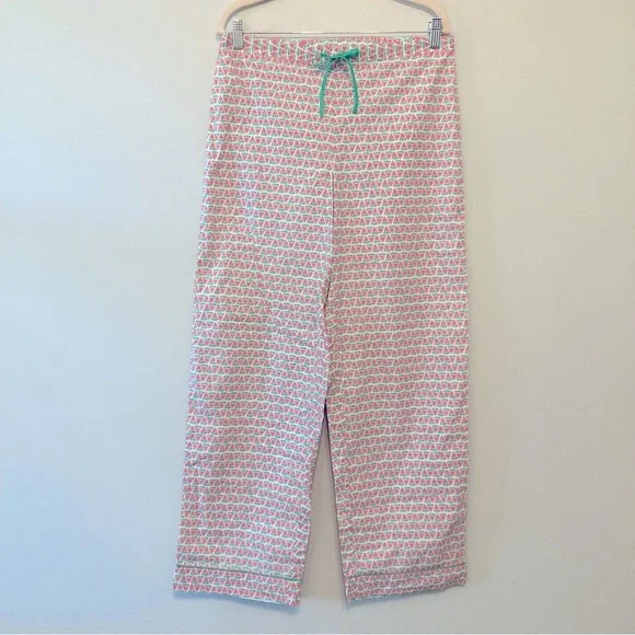 Talbots Watermelon Pink Green Drawstring Cotton pajama Pants Women Small NWT New - Picture 2 of 11